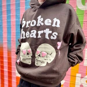 Broken Planet Broken Hearts Skull Dark Brown Hoodie Organic Cotton Sz Large
